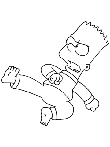 Bart Does Karate  Coloring Page